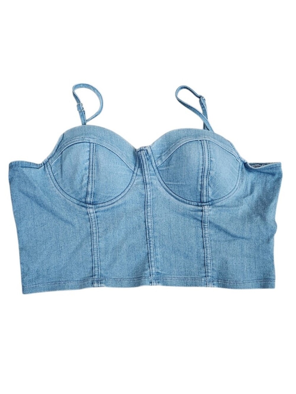 Denim Bustier Crop Top with Adjustable Straps - Light Blue